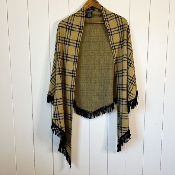 Lennie for Nina Leonard Accessories - Lennie for Nina Leonard Off Yellow Plaid with Fringe Shawl. Size OS.